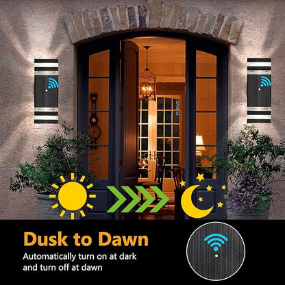 tewei 6 Pack Dusk to Dawn Outdoor Lighting, Modern Black Exterior Light Fixtures 2-Layer Up and Down Outside Wall Lights IP65 Waterproof Outdoor Sconces Lighting for Porch Garage, 3000K