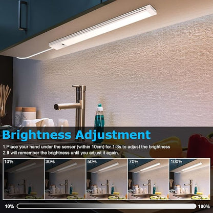 16 Inch Hand Wave Under Cabinet Lights, Ultra Bright 3000K/4000K/6000K Under Counter Lighting, Plug and Play, Dimmable LED Under Cabinet Lighting for Kitchen Cabinet, Cupboard, Closet, Desk (2 Pack)