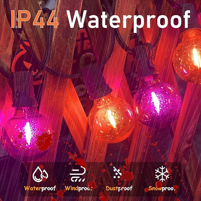 Purple and Orange Christmas Lights, 25FT 27 Count Christmas G40 LED String Lights, Indoor Decoration Lights for Outdoor Patio Home Party Garden Yard-Black Wire