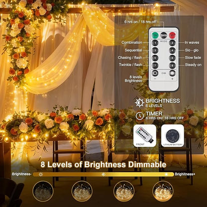 suddus Flexible Copper String Lights, Fairy Lights Warm White, 2Pack Total 132ft 400 LED Battery Operated/USB Twinkle Lights for Bedroom, Dorm Decor
