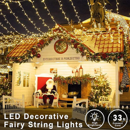 Warm White Christmas Lights,33ft 100LED String Lights,Twinkle Lights Plug in with 8 Modes, Indoor Outdoor for Holiday, Wedding, Birthday,Valentine's Day and Christmas Decor-Warm White