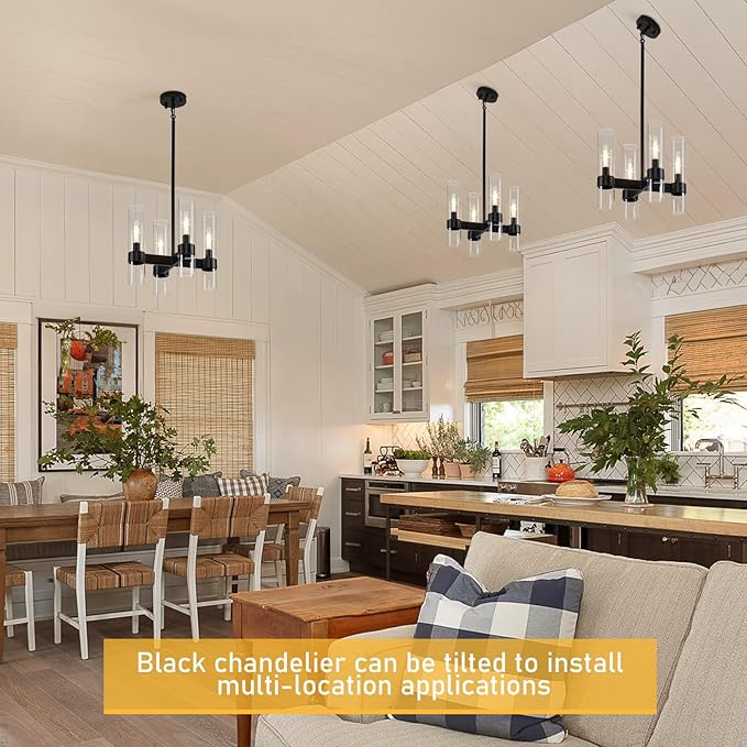 4 Lights Black Chandeliers for Dining Room Light Fixture | Entryway Chandelier for Foyer with Glass Cover | Kitchen Island Lighting Over Table for Hallway | Entryway | Corridors | Bedroom