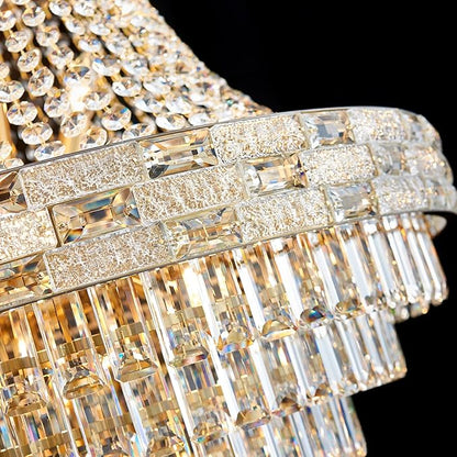 25-Light Gold Crystal Chandelier, 3-Layer High Ceiling Hanging Chandeliers Modern Large Chandeliers Light Fixture for High Ceilings,Entryway,Foyer,Staircase,Hallway,Living Room(H60 x D31)