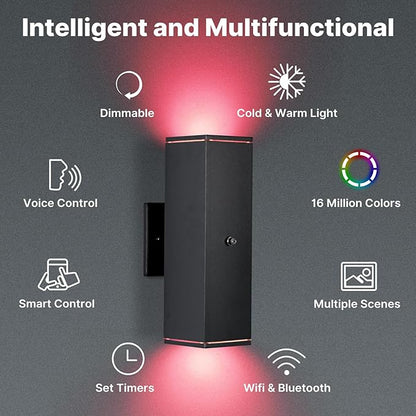 Outdoor Wall Lights 6 Pack, RGBCW Exterior Lighting Sconce,2700K-6500K Dimmable Smart Porch Lights Outdoor for House Patio Garage, Compatible with Alexa/Google Assistant, Bulb Included