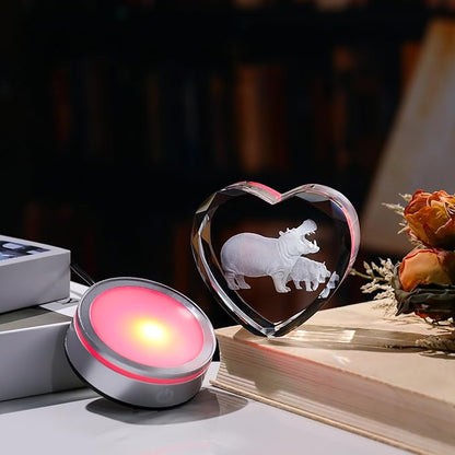 Qianwei Hippo Gifts for Women 3D Crystal Heart - Laser Hippo Decor Glass Animals Hippopotamus Gifts Figurines Statue Stuff for Room Decorations Hippopotamus Night Light