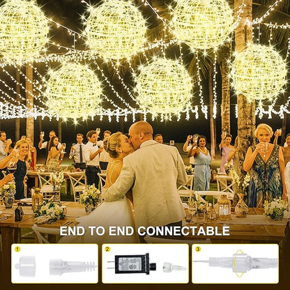 Baung Christmas String Lights Outdoors,4 Pack 15.74" Sphere Lights,Ball Tree Garden Globe Lights for Home, Party, Christmas, Porch Patio,Wedding, Garden,Tree Decoration with Plug