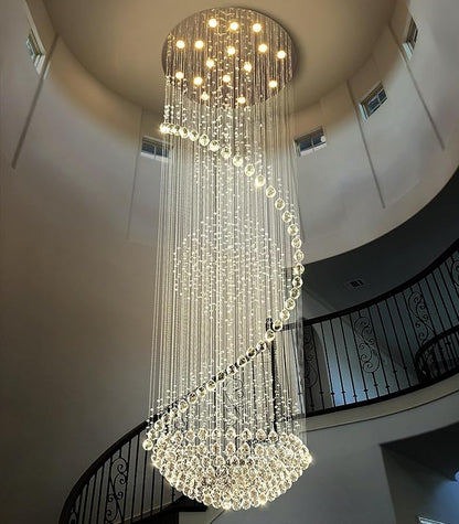 D40'' x H120'' Crystal Chandelier High Ceiling Chandeliers for Staircaes Large Raindrop Chandeliers LED Dimmable Flush Mount Light Fixtures for Foyer Hallway Entryway LED Bulbs Included Silver