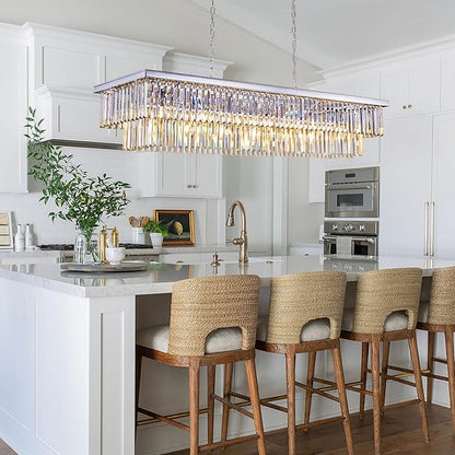 Wellmet Chrome Chandelier 57 inch, 13-Light Modern Rectangular Crystal Chandelier Ceiling Hanging, Linear Chandeliers Light Fixture for Living Room, Dining Room, Bedroom, Kitchen Island
