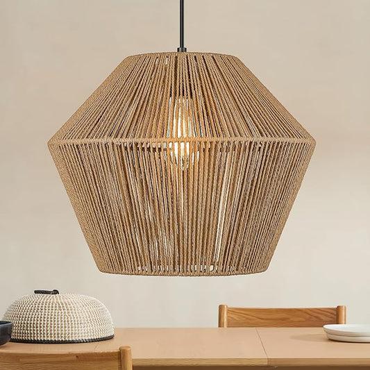 ELYONA 17” Woven Pendant Light, Modern Boho Chandelier Handwoven Rattan Basket Shade, Rustic Pendant Light Fixtures Farmhouse Ceiling Hanging Lamp for Dining Room, Kitchen Bedroom, Entryway, Foyer