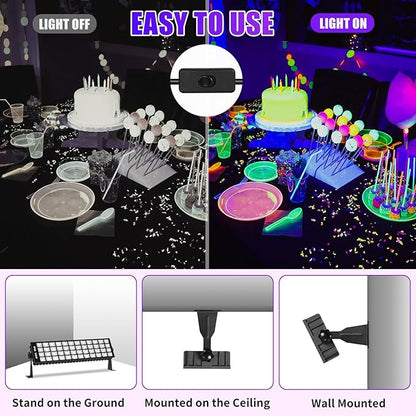 100W LED Black Light Bar, IP66 Waterproof Blacklight with 6ft Cord+Plug+Switch, Black Lights for Neon Glow Party, Fluorescent Poster, Body Paint, Birthday, Bedroom, Halloween, Christmas