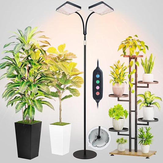 FRGROW 2026 2Head Full Spectrum Floor Lamp Grow Light, 50 Watt Bright Grow Lights for Indoor Tall Plants, Bonsai Tree, Auto On/Off Daily Timer(4/8/12/16/20H), Adjustable Stand 24"-78"