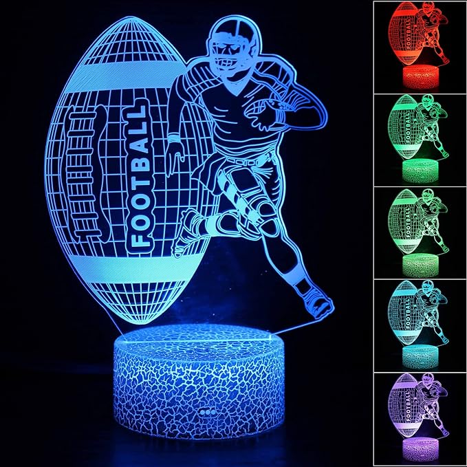 3D Illusion Football Player Night Light for Kids,Rugby LED Lamp 16 Color Changing Smart Touch&Remote Control Bedroom Decor Lamp Holiday Christmas Birthday Gift for Outsports Lover