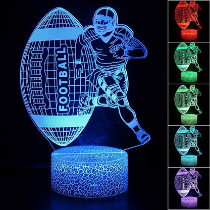 3D Illusion Football Player Night Light for Kids,Rugby LED Lamp 16 Color Changing Smart Touch&Remote Control Bedroom Decor Lamp Holiday Christmas Birthday Gift for Outsports Lover