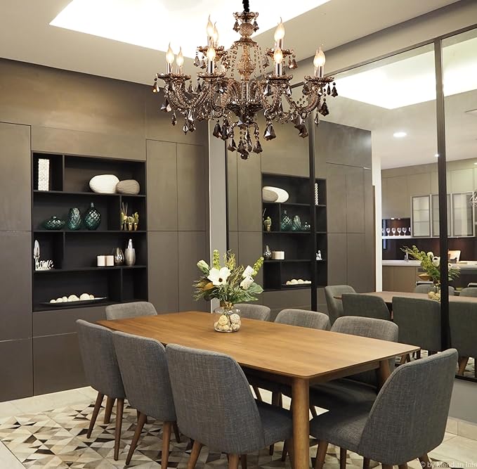 Modern Crystal Chandelier Lighting 12-Light, Smoky Gray Luxury Chandelier Ceiling Light Fixtures Hanging Crystal Light for Dining Room Living Room Bedroom(12 Lights)