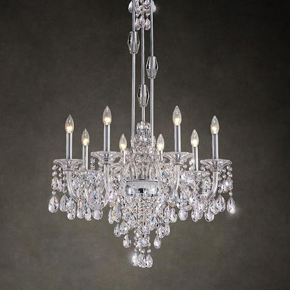 8-Light Crystal Candle Chandelier, Chrome Chandelier for Dining Room, Entryway & Living Room, Adjustable Height, E12 Base