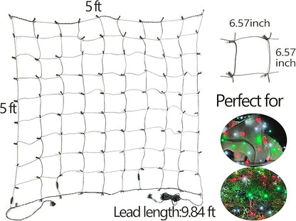 HISHINY Christmas Net Lights Outdoor for Bushes,100LED 5X5ft Connectable Bush Yard Mesh Shrub Net Light Decorations for Party, Holiday, Wedding, Tree,Home Decor(Red White Green)