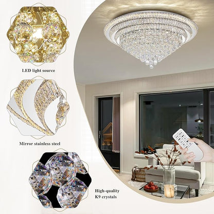 COCOSTAR 40" Crystal Chandeliers, Flush Mount Chandelier LED Ceiling Light, Modern Crystal Raindrop Chandeliers for Dining Room, Living Room, Bedroom