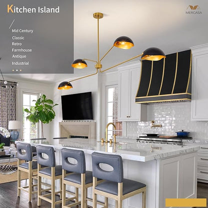 Modern Chandelier Large 55" Black and Gold Sputnik Chandeliers 4 Lights Mid Century Ceiling Pendant Light Fixture Luxury Metal for Dining Room Foyer Staircase