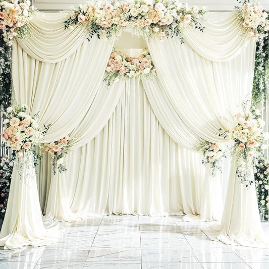 4 Panels Ivory Backdrop Curtains for Wedding Party Wrinkle Free Backdrops Curtain Drapes Fabric Decorations Photo Back Drop Cloth for Baby Shower Photography Stage Reception 20ft(W) x 12ft(H)