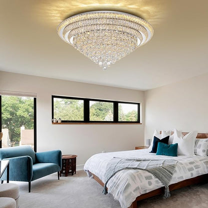 Miuyhji 40“ Elegant LED Crystal Raindrop Ceiling Light, Flush Mount Chandelier Light Fixture with Remote Control for Living Room Kitchen Island Bedroom Hallway Entryway Foyer(Dimmable)
