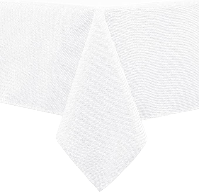 Hiasan 60 X 120 Inch Rectangle Textured Tablecloth - Waterproof Spillproof Antiwrinkle Jacquard Table Cloth for Kitchen and Dining Dinner, Outdoor Picnic, Holiday and Parties, White