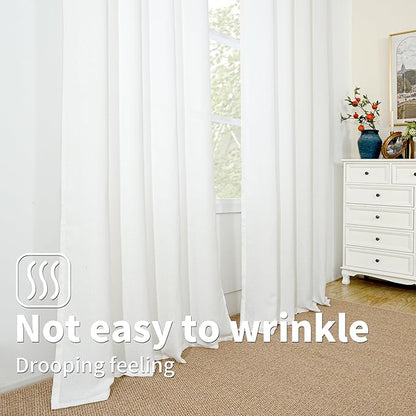 BGment White Sheer Linen Curtains for Living Room - 72 Inch Long Burlap Textured Light Filtering Window Treatments Grommet Drapes for Farmhouse, 2 Panels, 52 x 72 Inch
