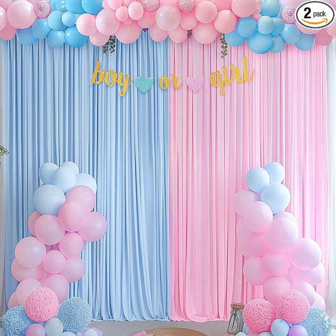 Pink Blue Backdrop Curtains for Gender Reveal Boy or Girl Parties Wrinkle Free Photo Curtains Backdrop Drapes Fabric Decoration for Birthday Party Baby Shower 5ft x 8ft,2 Panels