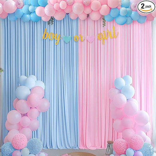 Pink Blue Backdrop Curtains for Gender Reveal Boy or Girl Parties Wrinkle Free Photo Curtains Backdrop Drapes Fabric Decoration for Birthday Party Baby Shower 5ft x 8ft,2 Panels