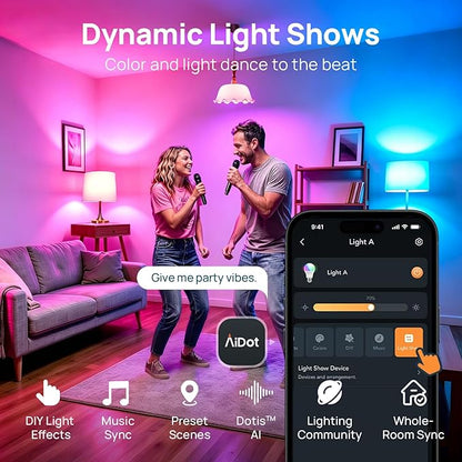 Linkind Smart Light Bulbs, Smart Bulb That Work with Alexa & Google Home, LED Light Bulbs Color Changing, 104 Preset Scene, Music Sync, A19 E26 2.4GHz RGBTW WiFi Bluetooth Light Bulb 60W, 800LM, 4Pack