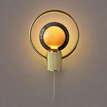 ALAMPEVER Modern Wall Sconce with Pull Chain, Metal Gold Wall Lights with G125 Glass Globe Bulb, Wall Mount Light for Enhancing Indoor Ambience in Bedroom, Living Room, and Hallway, 1 Pack