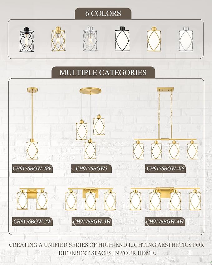 Brushed Gold Pendant Light Fixtures, 3-Light Dining Room Chandeliers with Frosted Glass, Modern Cluster Hanging Pendant Lighting for Kitchen Island Sink Bedroom, CH9176BGW3
