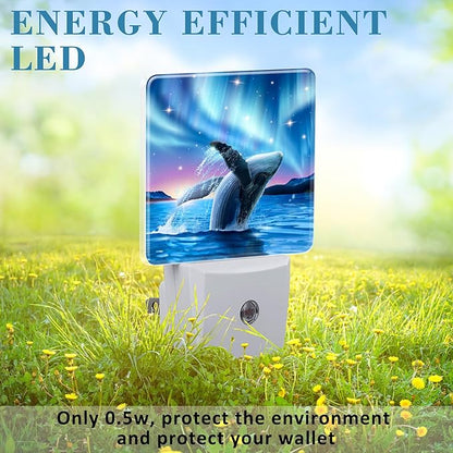 Humpback Whale Breaching Water Night Light for Kids, LED Night Light Plug into Wall with Dusk to Dawn Sensor for Girls Boys Women Men Room Decor, Hallway, Kitchen, Bathroom, Nursery, Stairs