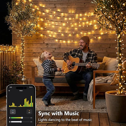 BrizLabs Smart Christmas Lights, 66FT 200 LED Warm White Christmas Fairy Lights with App/Voice Control, Multiple Modes with Playlist Function, Dimmable Light String, Music Sync Party Light Green Wire
