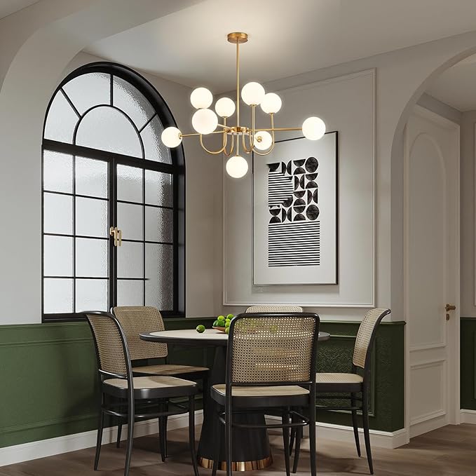 Modern Gold Chandelier Light Fixture,9-Light Sputnik Chandeliers Mid Century Glass Pendant Light Bubble Chandeliers for Dining Room,Kitchen Island,Living Room,Globe Pendant Lighting