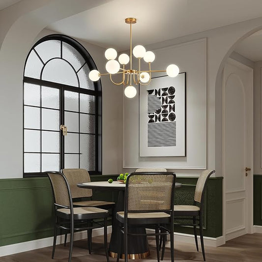 Modern Gold Chandelier Light Fixture,9-Light Sputnik Chandeliers Mid Century Glass Pendant Light Bubble Chandeliers for Dining Room,Kitchen Island,Living Room,Globe Pendant Lighting