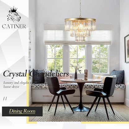 CATINER Modern Crystal Chandeliers,Gold 20” Round Chandeliers for Dining Room 3 Tiers 7 Lights Luxury K9 Crystal Ceiling Pendant Light Fixture for Foyer Bedroom Closet