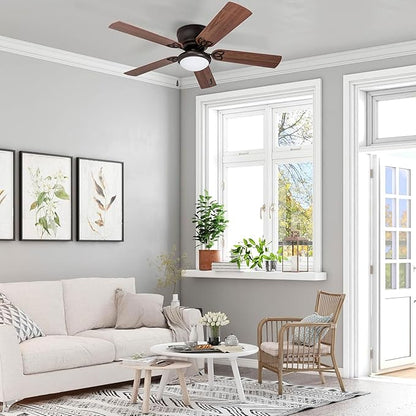 Prominence Home Benton Traditional 52 Inch Ceiling Fan with Light, LED Flush Mount Ceiling Fan, Indoor Fan with 5 Blades, Brown Walnut and Brown Maple Blade Finish Options, Bronze (51429-01)