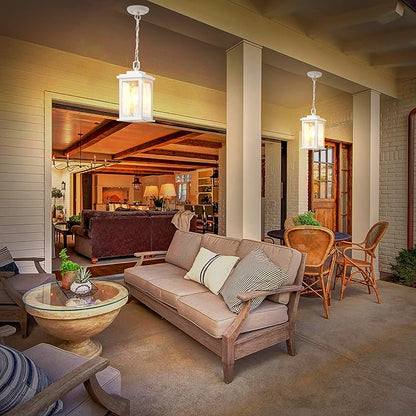 VIANIS White Outdoor Pendant Light, Farmhouse Hanging Light Fixtures Ceiling Mount Porch Lights, Anti-Rust Aluminum Frame with Temperate Ripple Glass, Hanging Lights for Outside Patio for Gazebo