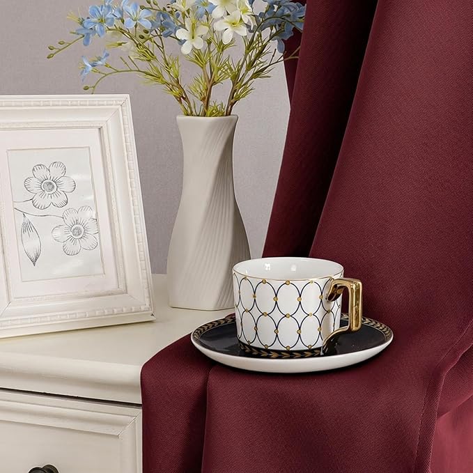 Simplebrand Burgundy Window Valance for Kitchen 14 Inches Long 2 Panels Set, Room Darkening Valance Curtains for Living Room, Grommet Short Privacy Kitchen Curtains for Bedroom Kids Room, 40Wx14L