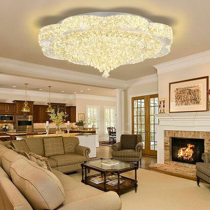 32in Modern Crystal handeliers for Living Room,Large Crystal Chandelier with Remote Control Flush Mount Chandeliers for Bedrooms Dining Room Dimmable 2700K-6000K