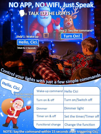Voice Controlled Smart Christmas Lights Outdoor, 75.8ft 200 LED Extendable String Lights with 7 Voice Commands, 12 Modes & Timer, Waterproof Christmas Decorations for Party Tree Garden (Blue)