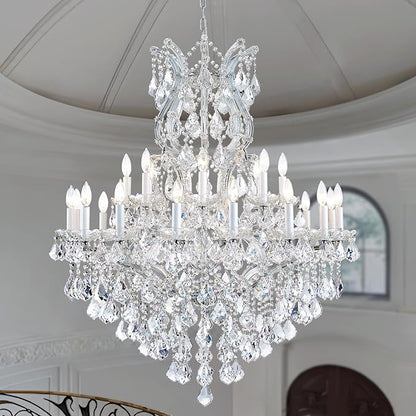 Large Crystal Chandeliers Light Fixture - 24 Lights High Ceiling Hanging Chandelier 2 Layers Maria Theresa Crystal Light Luxury Chandelier for Entryway, Staircase,Living Dining Room