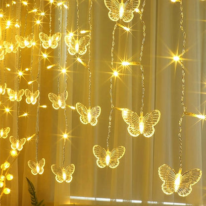 Butterfly Curtain Lights, 13ft 96 LED USB Window Fairy Lights 16 Butterflies 8 Modes Firefly Twinkle Timer String Lights with Remote for Room Bedroom Wall Ceiling Party Wedding Christmas