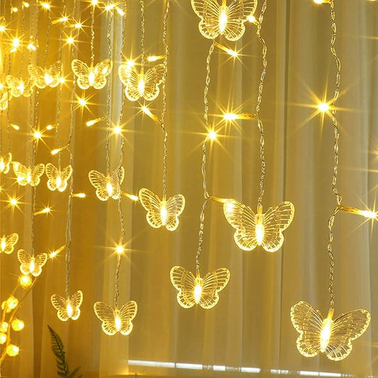 Butterfly Curtain Lights, 13ft 96 LED USB Window Fairy Lights 16 Butterflies 8 Modes Firefly Twinkle Timer String Lights with Remote for Room Bedroom Wall Ceiling Party Wedding Christmas