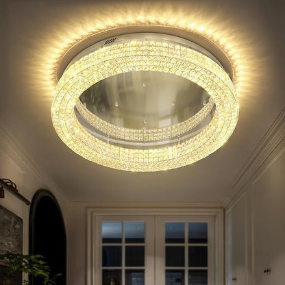 ykolupty 32'' Modern Chandeliers for Living Room Crystal Chandelier Flush Mount Ceiling Light Fixture for Dining Room Living Room Bedroom Dimmable 2700-6000K