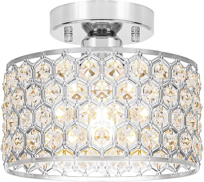 Lxybcce Chrome Crystal Ceiling Light Fixture - Modern Semi Flush Mount Ceiling Chandelier Lighting for Hallway, Kitchen & Foyer | Dazzling Prism Chandelier with Easy Installation,1 Light, 9 in