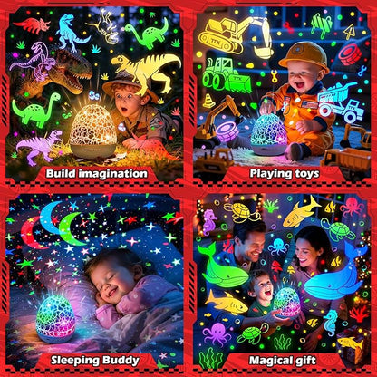 PIKOY Toddler Toy Cars Toy Projector | 6HD Films+15 Sounds+31 Colors+Remote Control+360°Rotating | Egg Light for Nursery Toy Cars for Toddlers 1-3 Toys for Boys Age 4-7 Boy Birthday Gifts 1-8 Years
