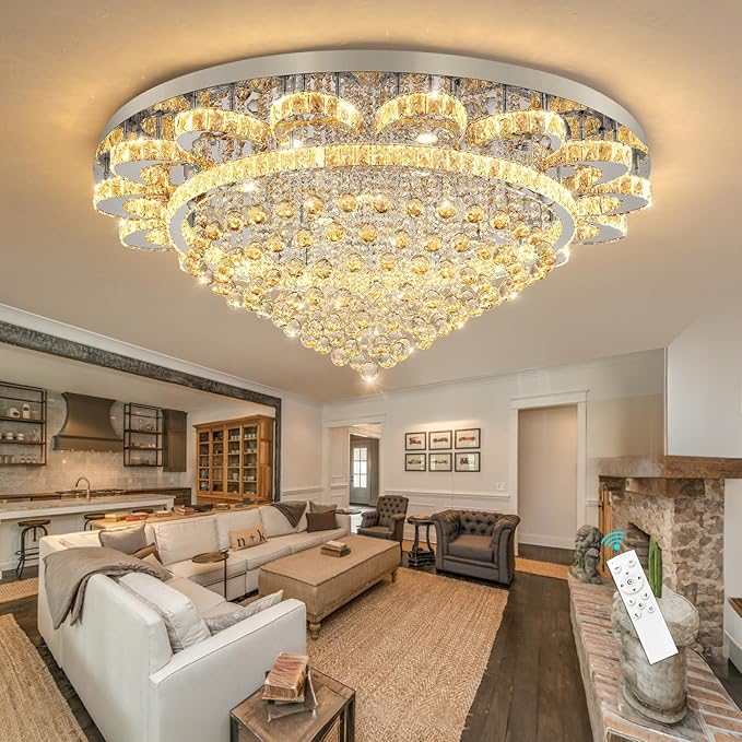 HAIXIANG Modern Chandelier Living Room Light Large Luxury Chandeliers for High Ceiling Foyer Entryway Lights Dimmable 110W LEDs Crystal Silver Lighting Fixtures