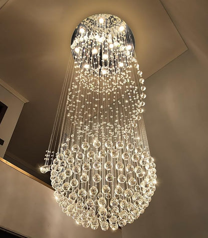 D32'' x H100'' Crystal Chandelier for Entryway High Ceiling Chandeliers Glam Chandelier Modern Large Raindrop Chandeliers LED Dimmable Light Fixtures for Staircaes Foyer Living Room