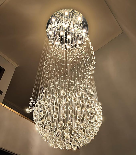 D32'' x H100'' Crystal Chandelier for Entryway High Ceiling Chandeliers Glam Chandelier Modern Large Raindrop Chandeliers LED Dimmable Light Fixtures for Staircaes Foyer Living Room